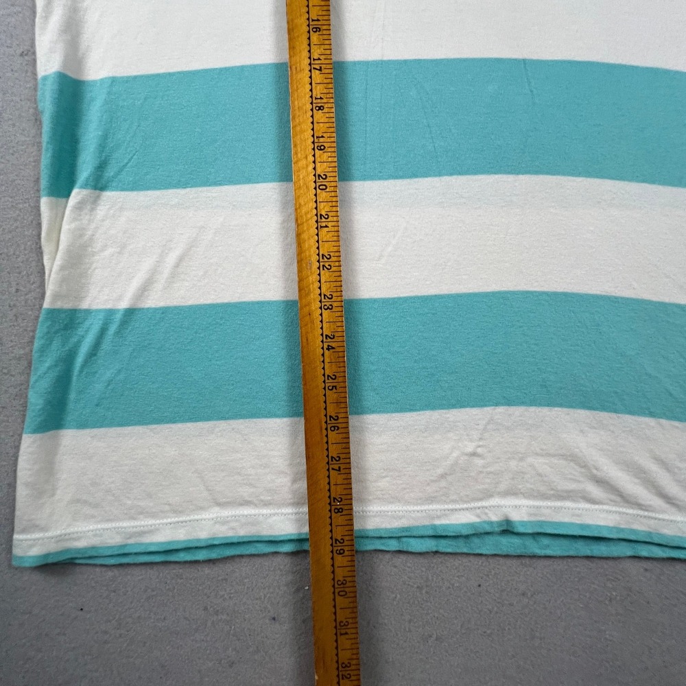 Old Navy V-Neck T-Shirt Mens XL Teal White Striped Soft-Washed Rugby Casual Tee - Picture 2 of 10